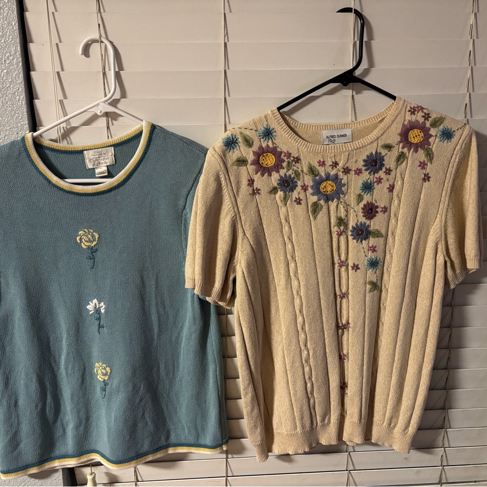 Floral Embroidered Tops - Blue and Cream
